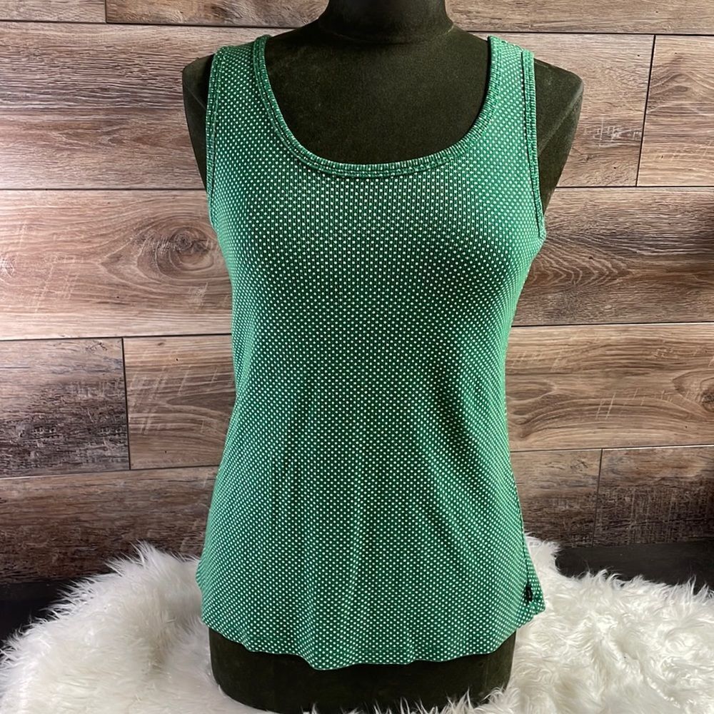 Self Esteem Ladies Polka Dot Green Tank Top Size L, Green with small white dots